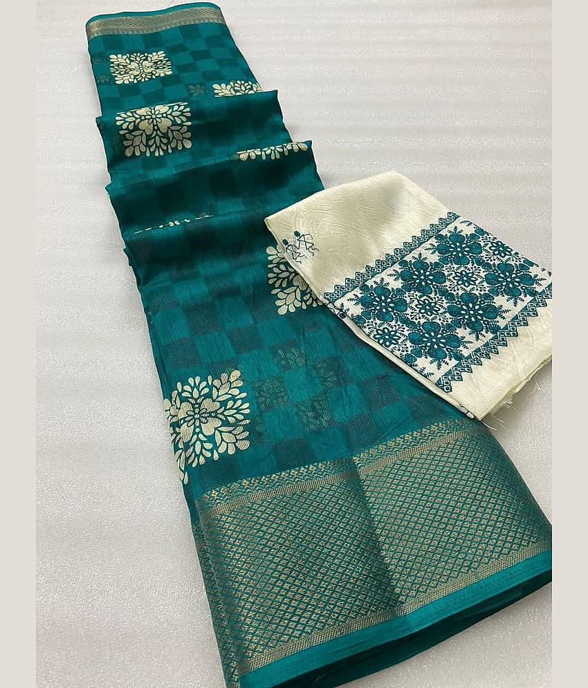 Bhuwal Fashion Jute Printed Saree With Unstitched Blouse Piece ( Purple )