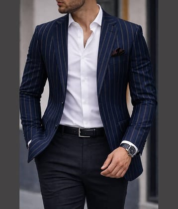 KUNDAN SULZ GWALIOR Navy Blue Cotton Blend Men's Unstitched Blazer Piece ( Pack of 1 )
