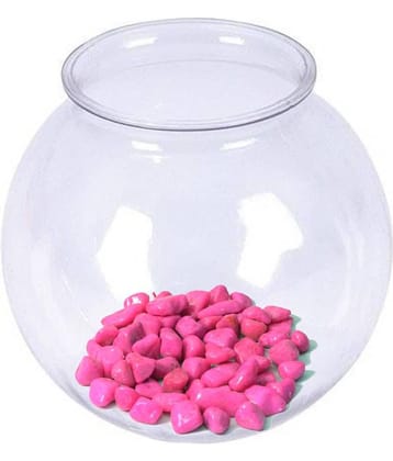 AFAST Transparent Round Glass Fish Pot For Zoom View With Colorful Stones, 6 Inch Table Top