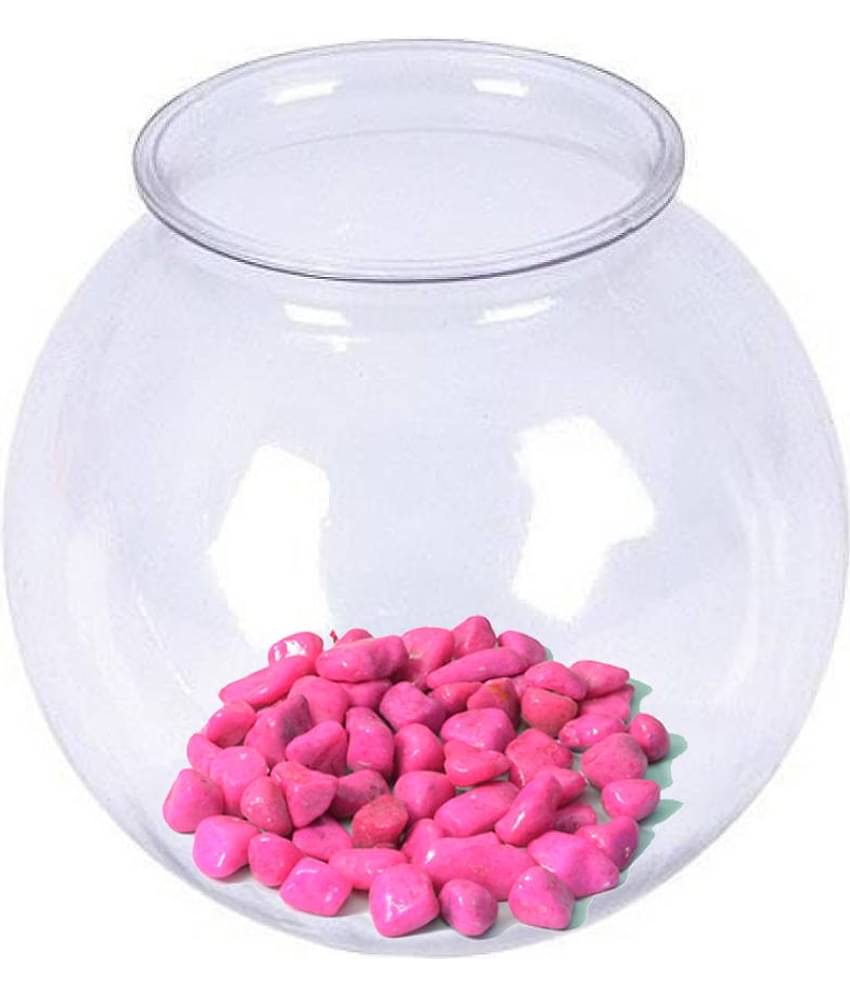 AFAST Transparent Round Glass Fish Pot For Zoom View With Colorful Stones, 6 Inch Table Top