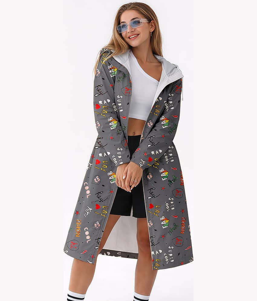 La' exclusivite Polyester Long Raincoat - Grey