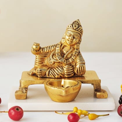 Brass Kuber Ji with Deepak Idol � Prosperity God Showpiece, Height : 3 Inch (BSMAS1608 D)