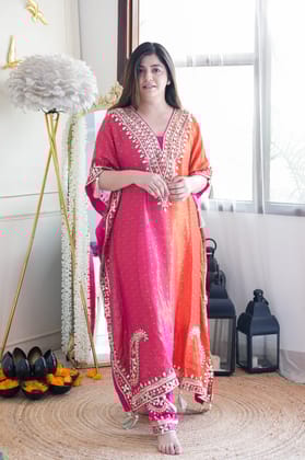 Shades Of Red Kaftan Set-One size