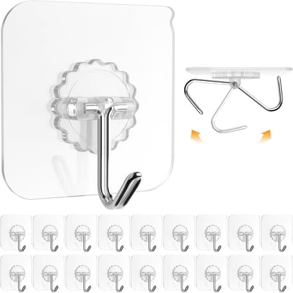 BREEPREE Transparent PVC Wall Hooks Pack of 20 for Bathroom and Home Accessories No Drill Installation