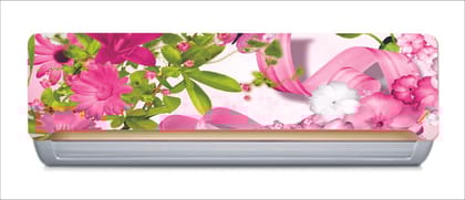DreamKraft Decorative Pink Flowers Green Leaves AC Sticker (Multicolor PVC Vinyl, 30cm X 91cm)