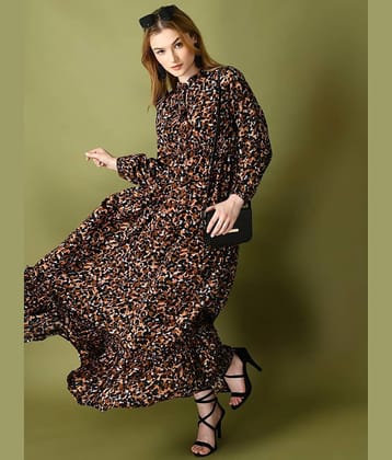 ZWERLON Women Crepe Printed Fit & Flare Dress ( Black )