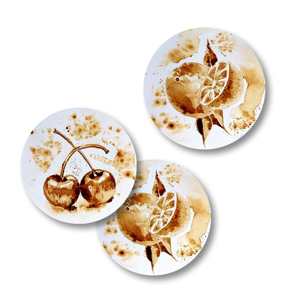 Coffee Painting on Round Coasters DIY Kit by Penkraft