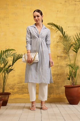 Azure Stripe Kurta (Blue)-XS