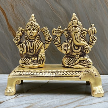 Brass Laxmi Ganesh God Idol Statue | Diwali Special Puja Murti, Height : 3 Inch (BSMAS1726 C)