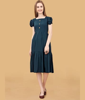 Femvy Women Polyester Solid Fit & Flare Dress ( Blue )