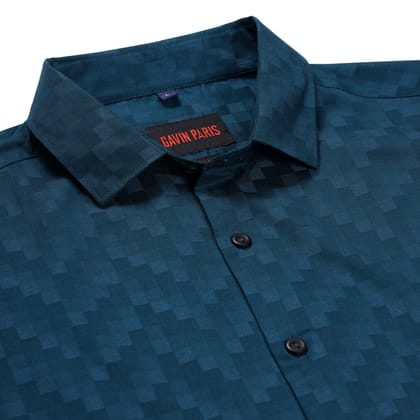 Teal Checkered Slim Fit Full Sleeve Shirt (GP172)-M-38 / Full Sleeve