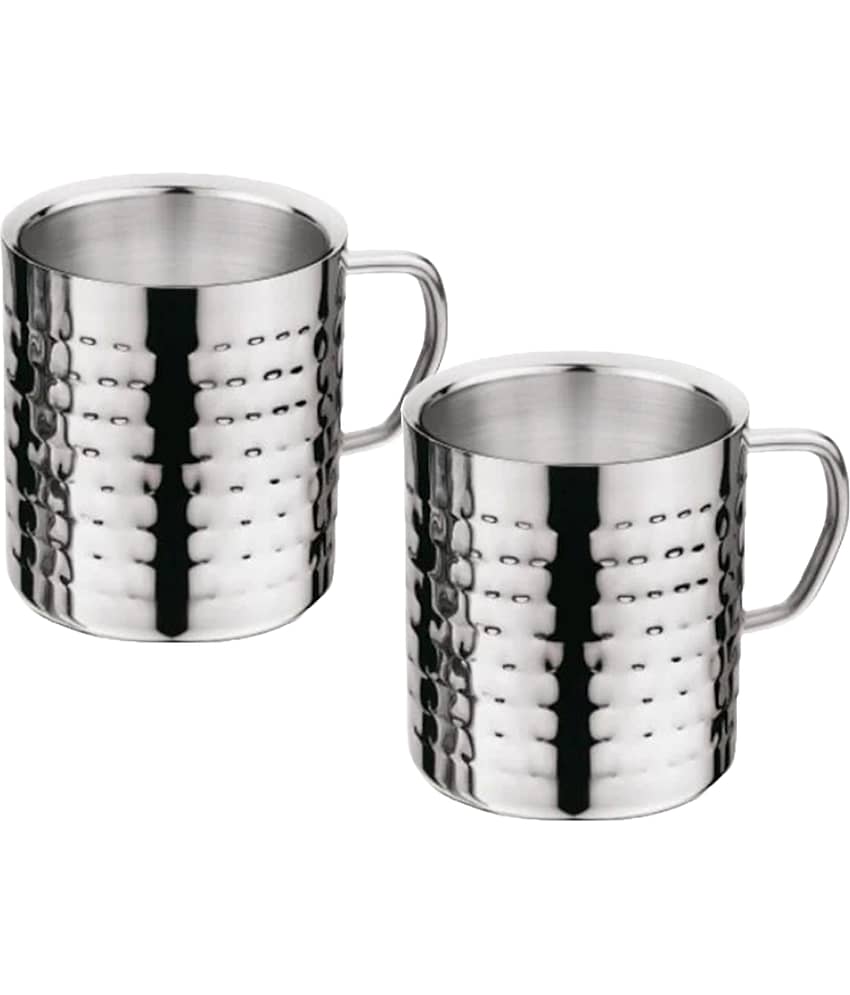 NSVL Geometric Stainless Steel Coffee Cup 210 ml ( Pack of 2 )