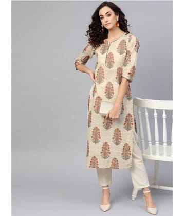 Yash Gallery Pack of 1 Cotton Printed Straight Women's Kurti - ( Beige )
