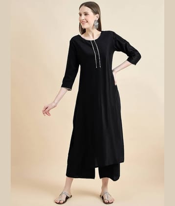 AUSTIN WOOD Polyester Solid Straight Women's Kurti - Black ( Pack of 1 )