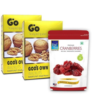 Go Walnut Baker''s Nuts - Small Pieces for Bakery Creations, 500G (250G X 2) & Tim Tim Cranberries, 200G