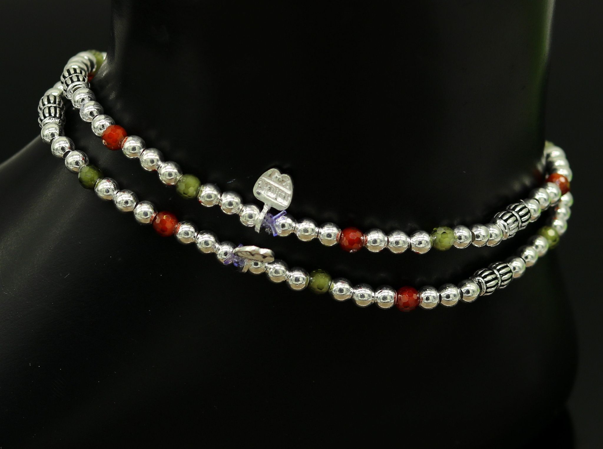 Modern stylish handmade silver beaded adjustable ankle bracelet, excellent belly dance jewelry, customized personalized gifting nank 210