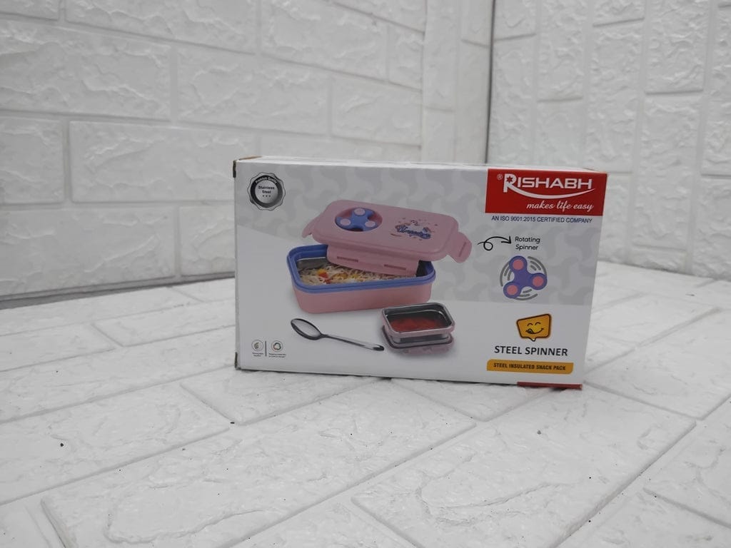 Steel Spinner Lunch Box with Spoon - Airtight Food Container