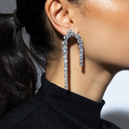 Jennifer Hudson in Clarise - CZ Dangler Earrings-Silver / Rhodium