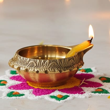 Brass Table Decor Oil Lamp Kuber Deepak  - Traditional Puja Diya for Wealth & Fortune, Height : 1.2 Inch (ZMAS140 D)