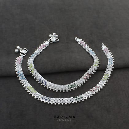 Cute beach wear Real Sterling Silver Indian women Anklets Ankle Pair 10.2"