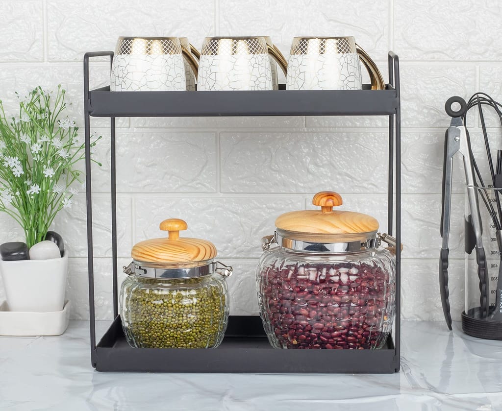 Femora Glass Kitchen Storage Jar with Bamboo Lid, 1500 ML, (1.5-LTR) Set of 6, Free Replacement of Lids