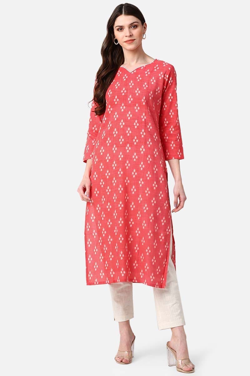 Women Cotton Simple Function Wear Pink Kurti VCK1423