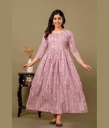 Nevisha Style Women Cotton Printed Anarkali Kurti ( Pink )