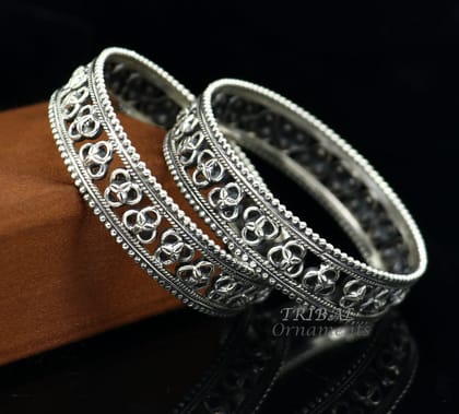 Amazing 925 sterling silver flower design unique style handmade bangle bracelet best brides collection wedding ethnic tribal jewelry  nba336