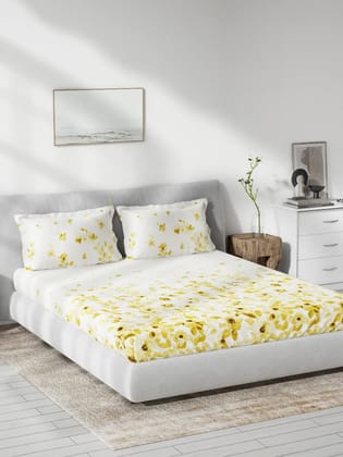 DDECOR - Primary Collection 100% Cotton Floral Pattern 136TC King Bedsheet |229 CM X 274 CM| Yellow