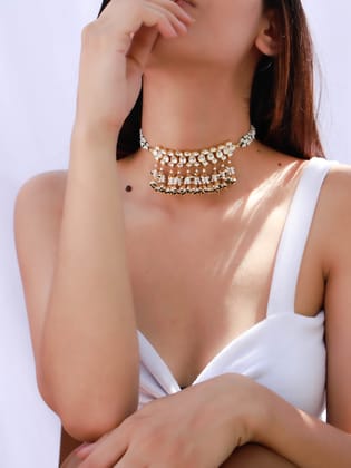 Welda Kundan Choker Necklace-Green