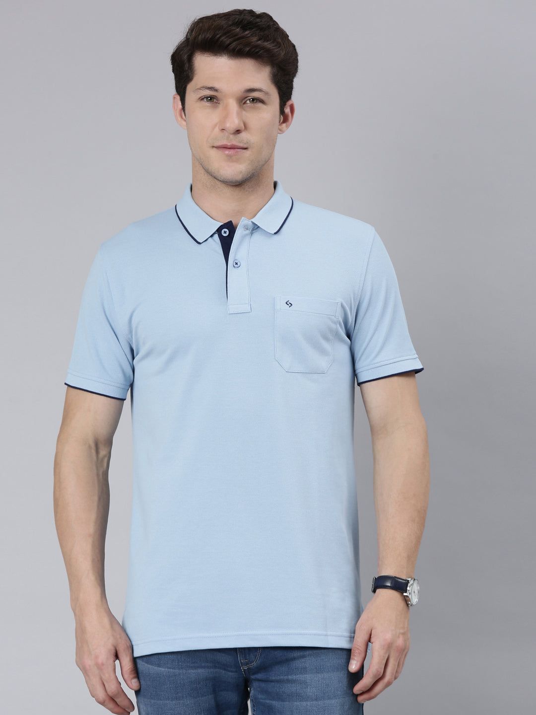 Classic Polo Men's Polo Neck Half Sleeve Slim Fit Cotton T Shirt | TOY-NOVA-POWDER BLUE SF P