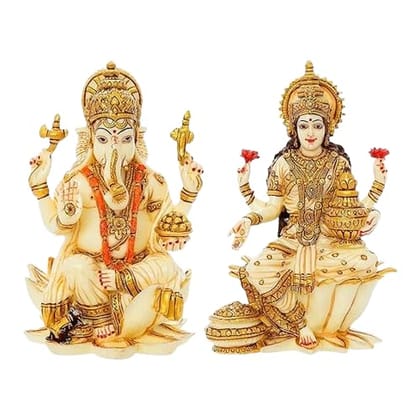 Ganesh Ji & Laxmi Ji Marble Dust Murti for Car Dashboard, Pooja Room, God Idols, Home Temple Decor Idols (Size: 3 Inches).
