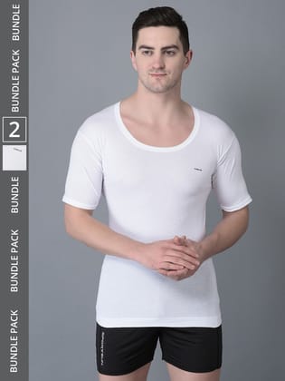 Men's White Pack of 2 Solid Combed Cotton Shrinkless Vest Men's White Pack of 2 Solid Combed Cotton Shrinkless Vest