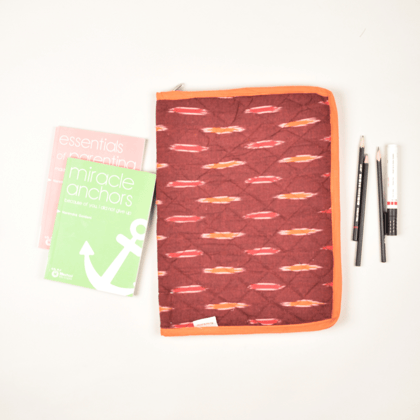 Maroon ikat cotton file folder with zip