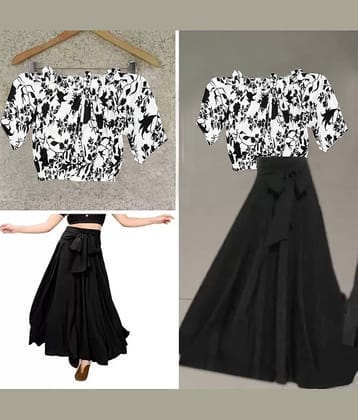 KAHARA Women Printed Top With Skirt Co-Ord Set ( Black )
