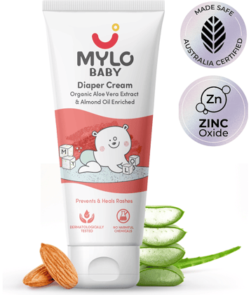 Mylo Baby Diaper Rash Cream 50gm | Prevents and Heals Rashes | With 15% Zinc Oxide | Care with Aloe Vera, Almond Oil & Vitamin E