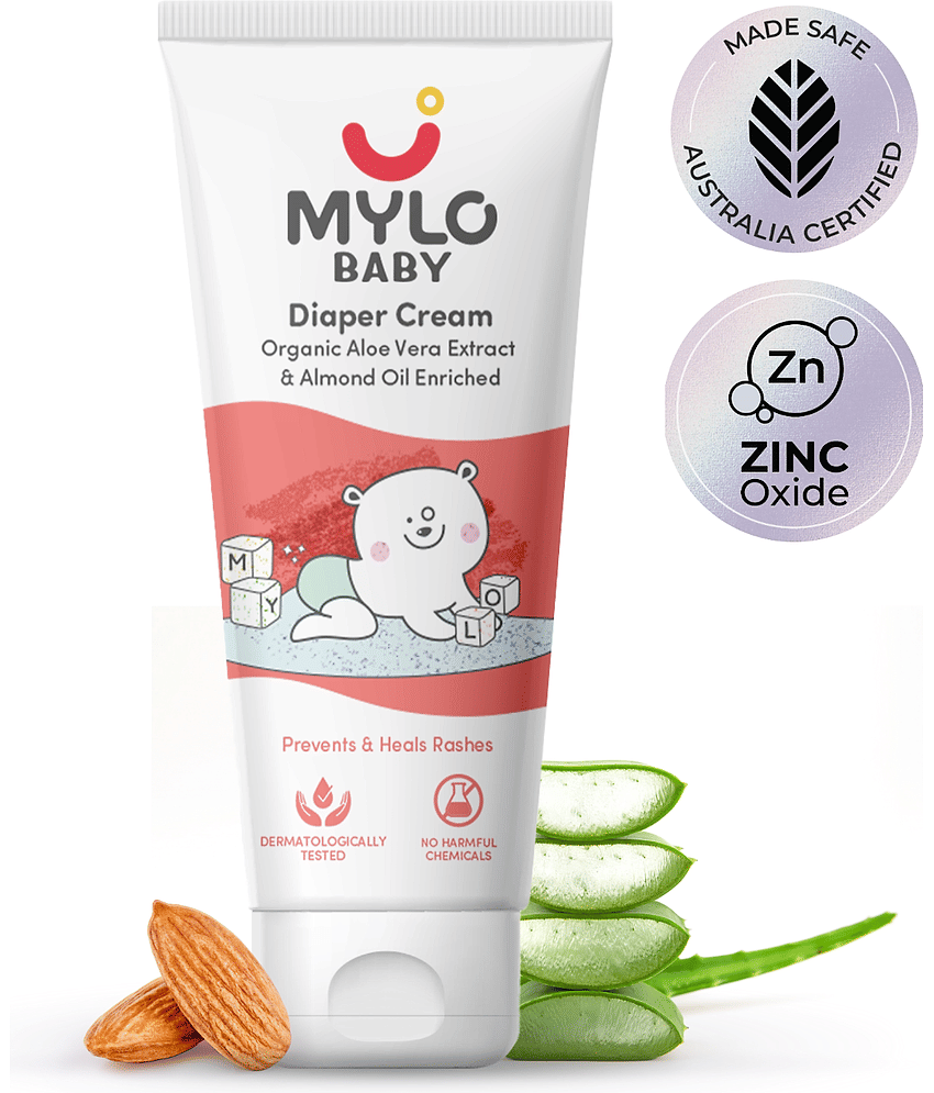 Mylo Baby Diaper Rash Cream 50gm | Prevents and Heals Rashes | With 15% Zinc Oxide | Care with Aloe Vera, Almond Oil & Vitamin E
