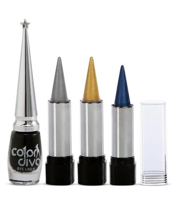 Color Diva Silver, Gold & Blue Kajal With Black Eyeliner GC591 Makeup Kit Pack of 4