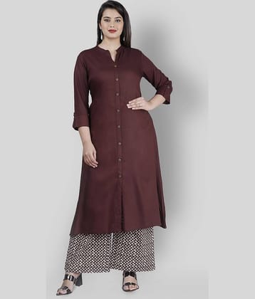MAUKA - Brown Front Slit Rayon Women's Stitched Salwar Suit ( Pack of 1 )