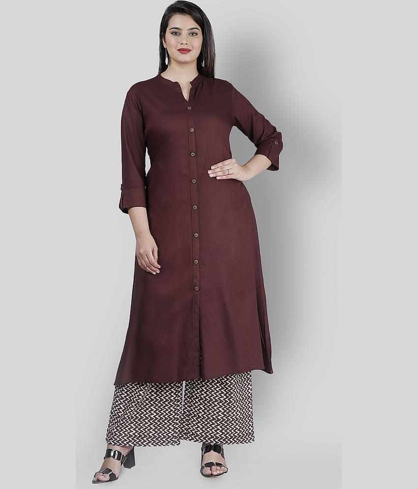 MAUKA - Brown Front Slit Rayon Women's Stitched Salwar Suit ( Pack of 1 )