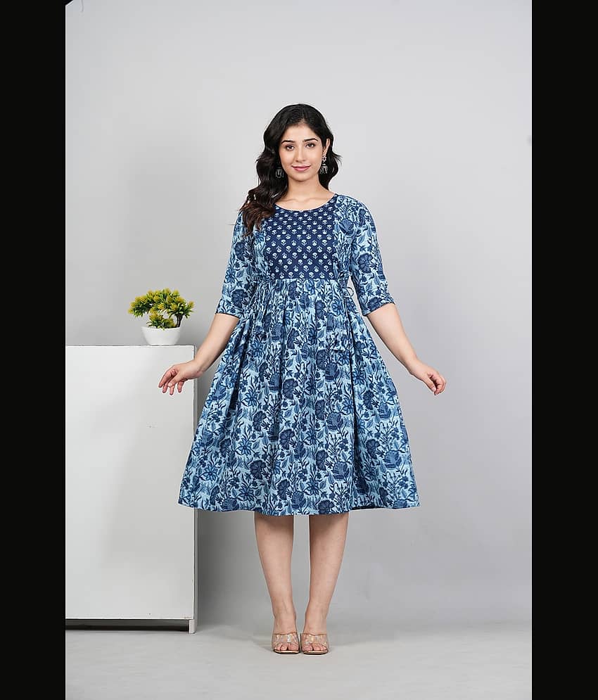 RIAANA Blue Cotton Maternity Tops