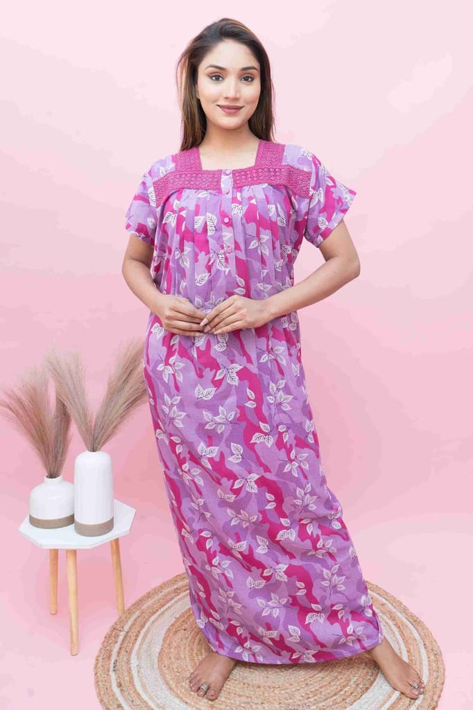 Elegant Women Premium Lace Work Nighty for Women | Soft &amp; Breathable Alpine Fabric | Stylish