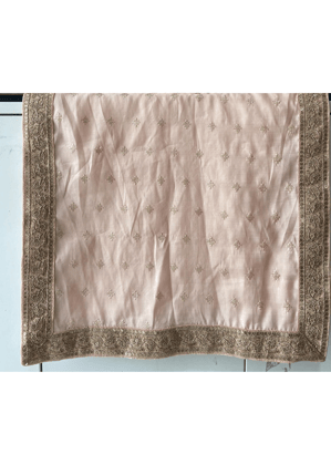 PEACH EMBROIDED CHANDERI  STOLE