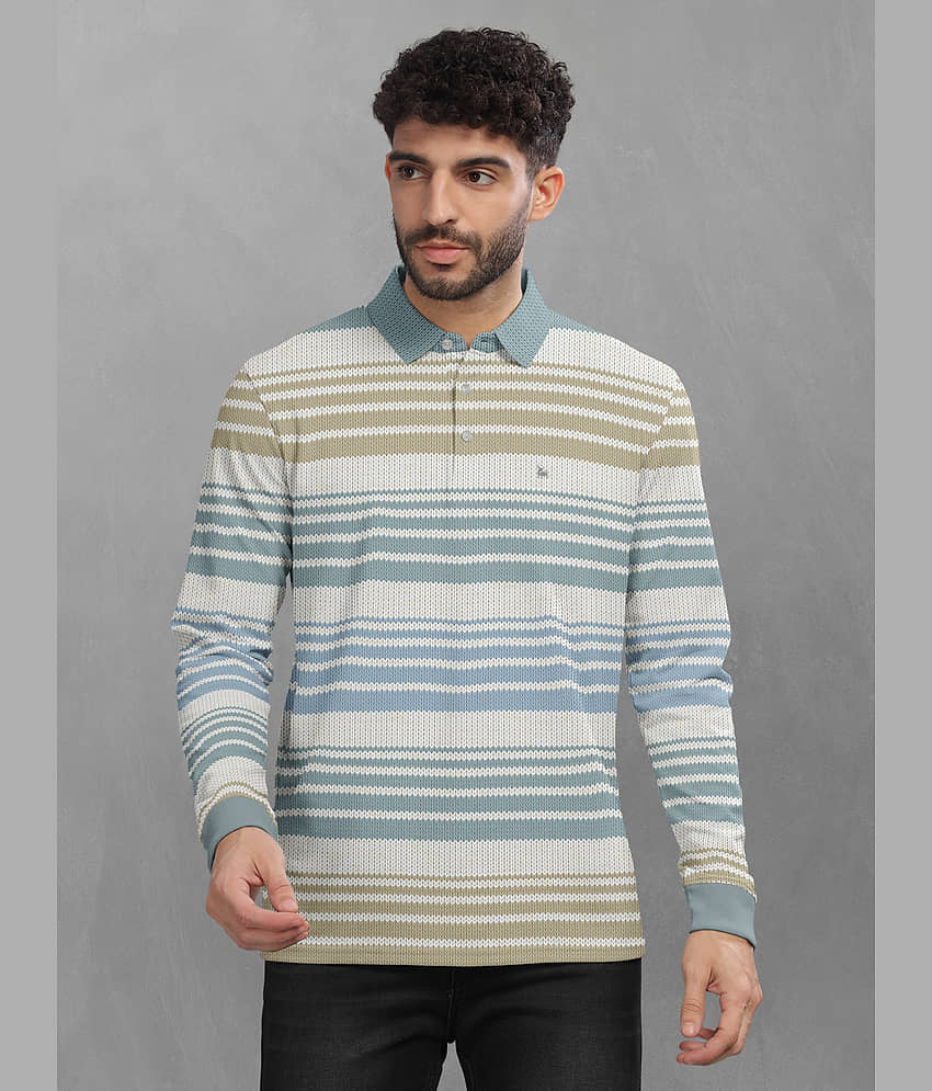 BULLMER Pack of 1 Cotton Blend Regular Fit Striped Full Sleeves Men's Polo T Shirt ( Beige )
