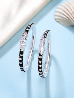 NVR Kids Set of 2 Rhodium-Plated Artificial Beads Nazariya Kada Bracelet-Onesize / Silver / Brass