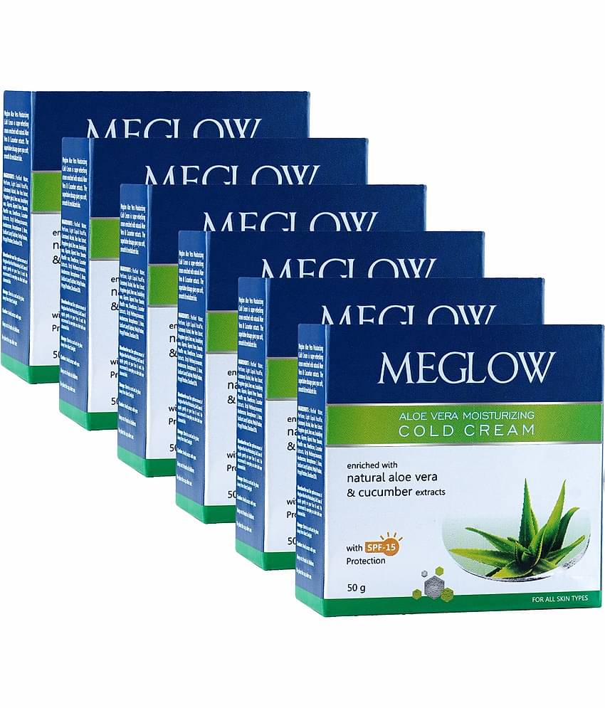 Meglow Aloe Vera Moisturizing Cold Cream for Dry Skin with SPF 15 Protection 50g ( Pack of 6 )