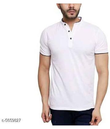 Alexender Cotton Regular Fit Solid Half Sleeves Men's Mandarin Collar T-Shirt - White ( Pack of 1 )