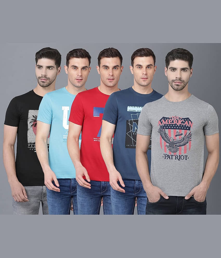 Dollar Cotton Blend Regular Fit Printed Half Sleeves Men's T-Shirt - Multicolor ( Pack of 5 )