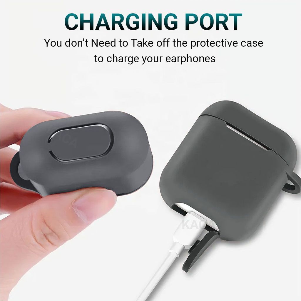 LIRAMARK Silicone Soft Case Cover with Buckle for AirPods 1 & 2, Apple airpods 1st and 2nd Generation case (Grey)