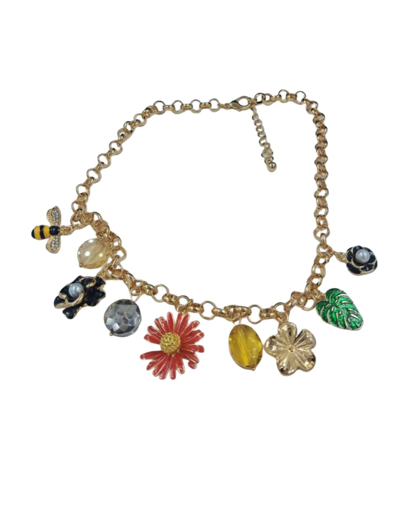 Colorful Charm Pendant Necklace for Women, Nature-Inspired Bee Flower Leaf Design, Trendy Fashion Imitation Jewelry